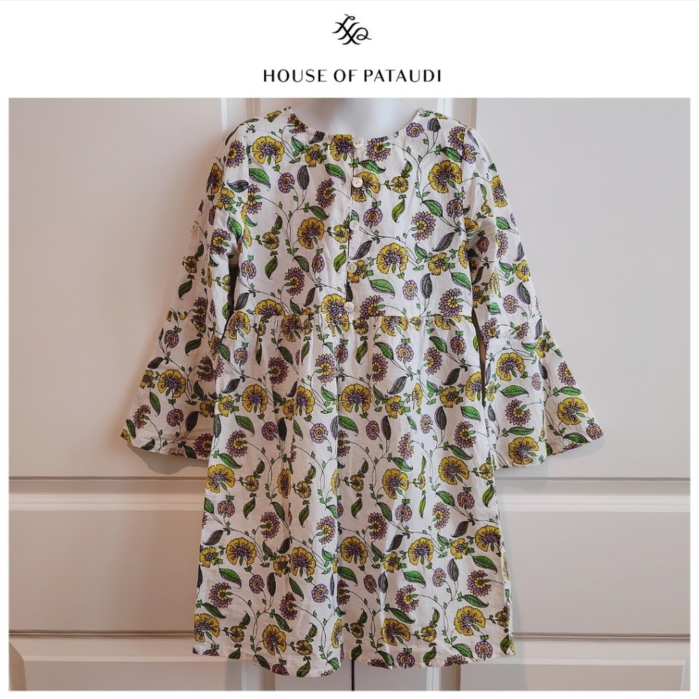 House of Pataudi Floral Bell Sleeve Tunic Blouse (Indian Brand)